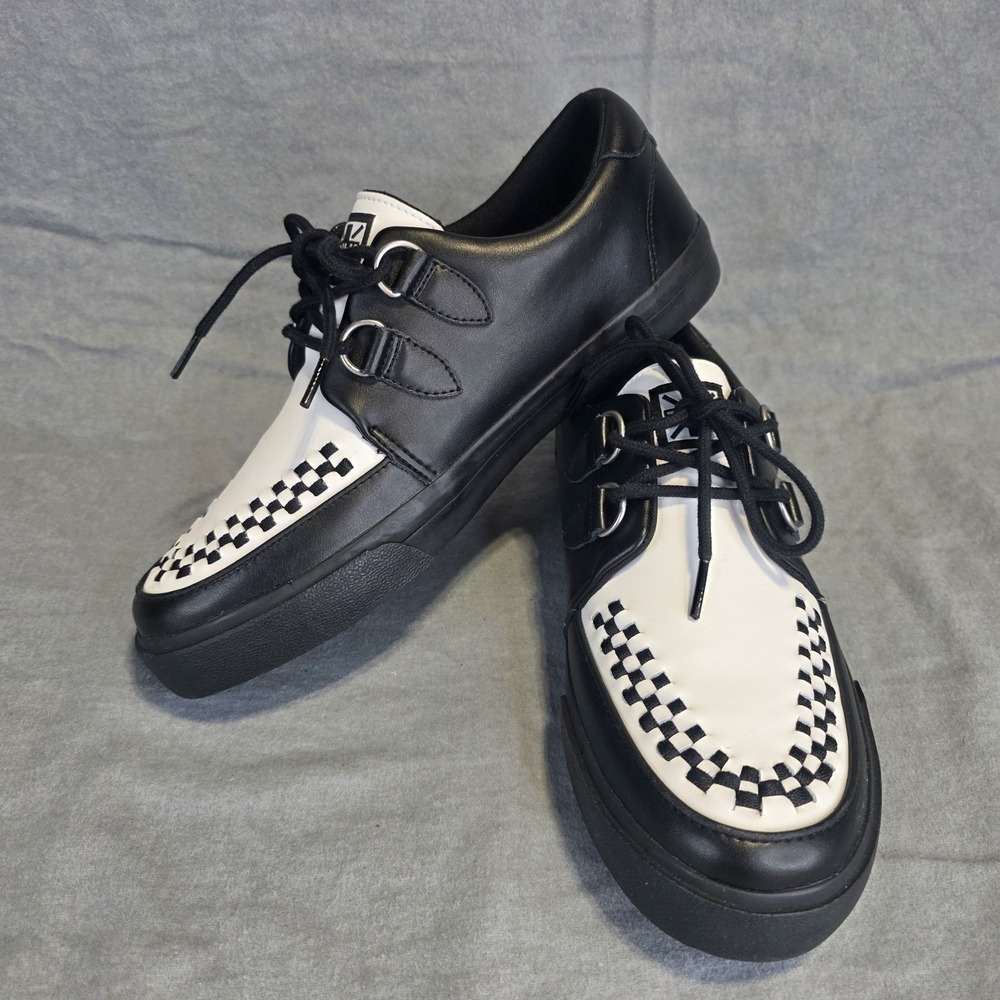 T.U.K. Creepers Black White Checkerboard Woven Leather Goth Punk Shoes Men's 9